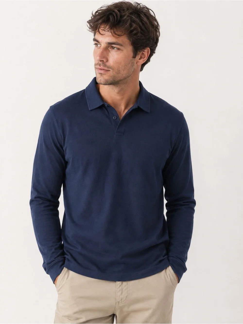 Banana Republic Men's Shirt Navy Long-Sleeve Polo 100% Cotton SZ XL